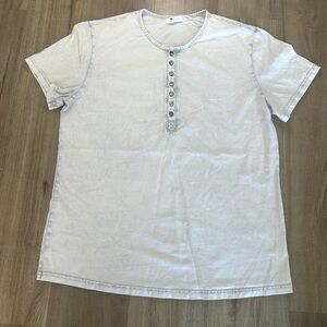 Beotyshow Mens White Distressed Henley Shirt Large L 100% Cotton